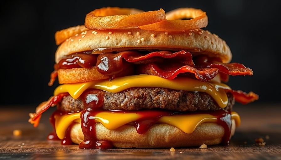 Close-up of Dr Pepper BBQ Patty Melt with toppings.