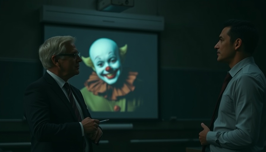 People discussing in a dimly lit room, a scene from The Conjuring Last Rites.