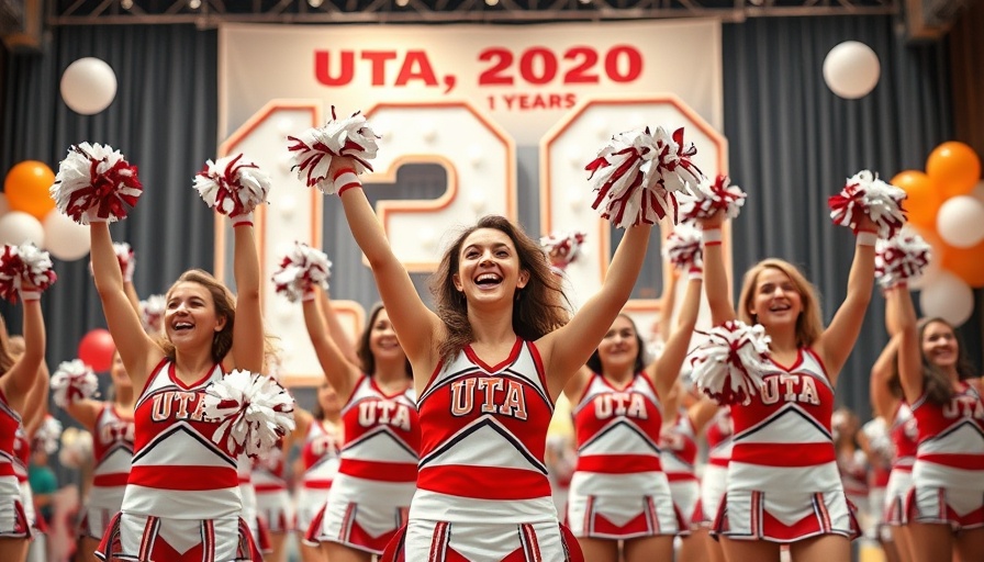UTA 130-year celebration with cheerleaders and balloons.