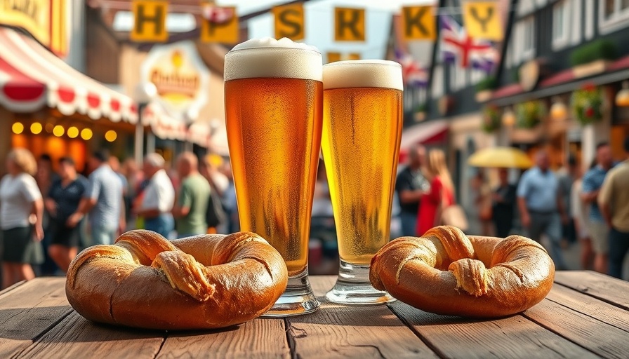 Traditional Bavarian beer and pretzels at Germany Central Market festival.