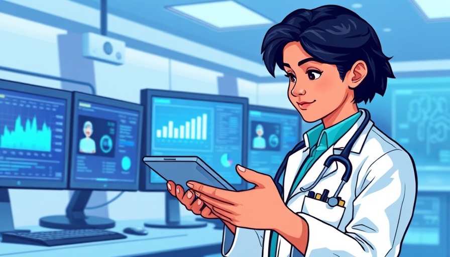 Healthcare professional using AI technology in healthcare design, illustration.