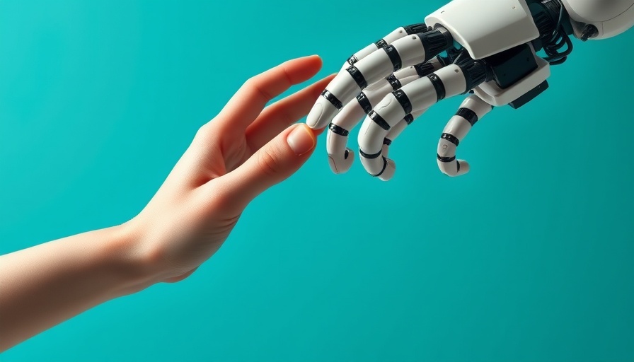 Human hand reaching for robotic hand symbolizing AI collaboration.