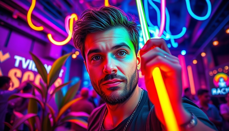 Man surrounded by neon lights at Psychedelic Panther Festival Fort Worth