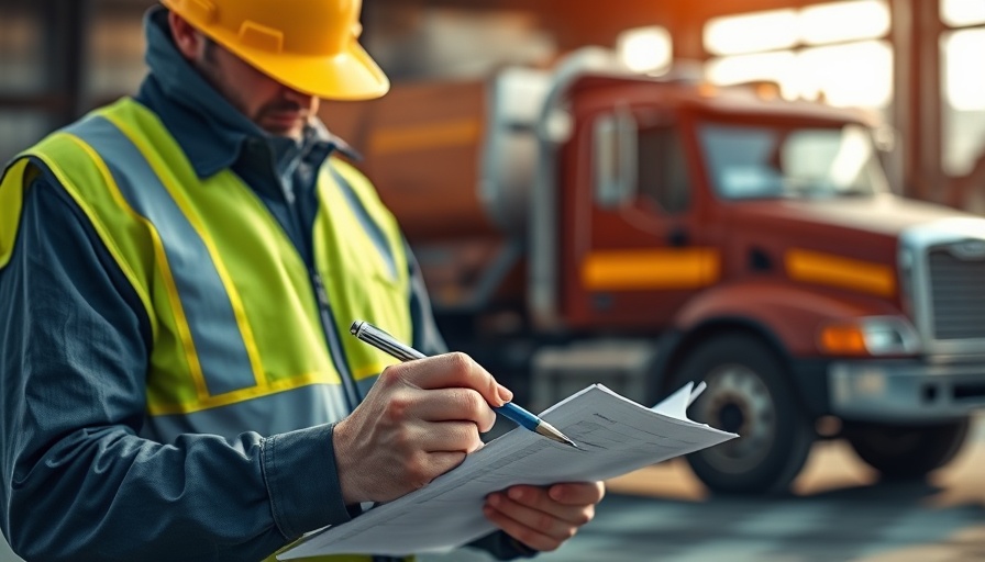 Safety inspection in progress, checklist review, industrial background.