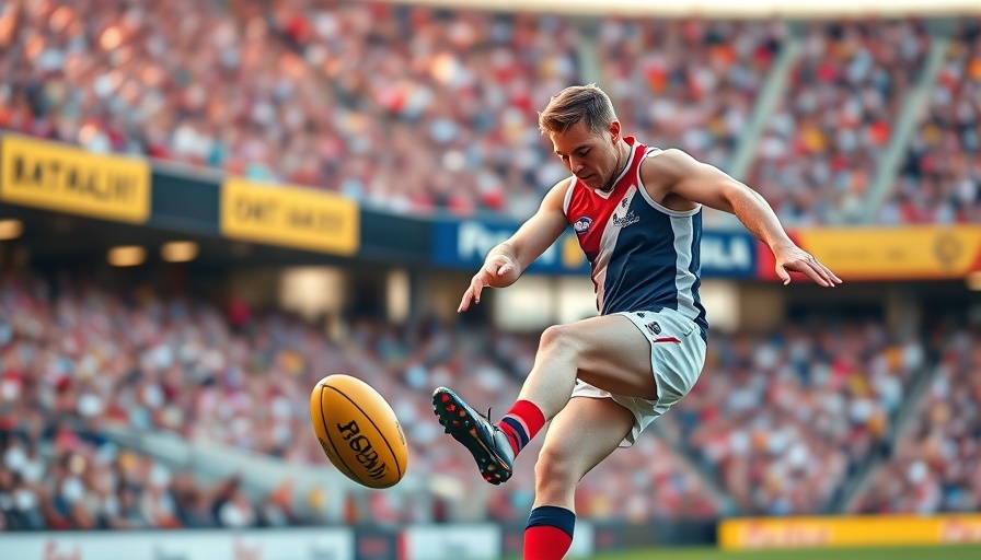 Australian Rules football player mid-kick on field, Australian Football Workers Compensation.