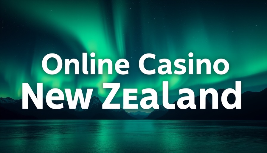 NZ online casinos banner with aurora and mountains.