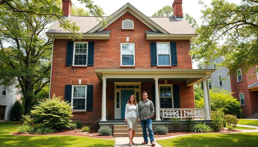 Historic brick home in Fairmount with two people on porch.
