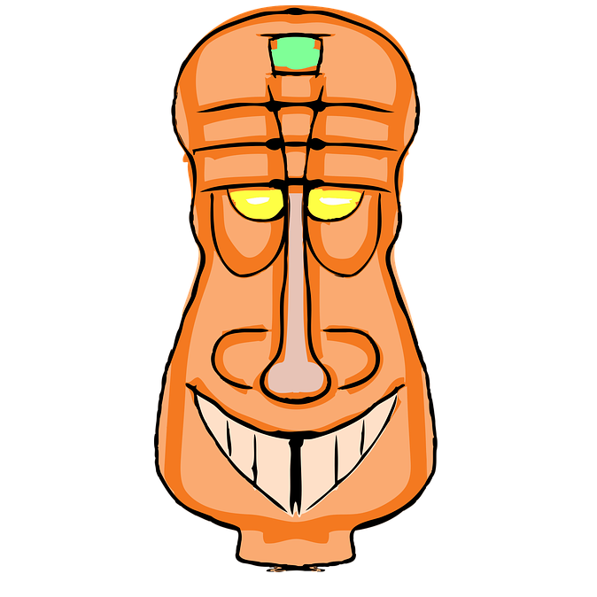 cartoon graphic - smiling tiki head - summer luau