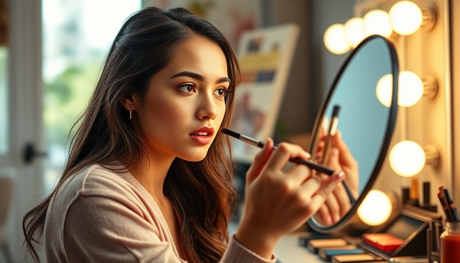Young woman offering beauty services tutorial with cosmetics.
