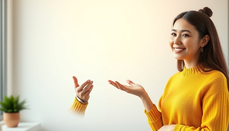 B2B social media strategy quote with smiling woman in yellow.
