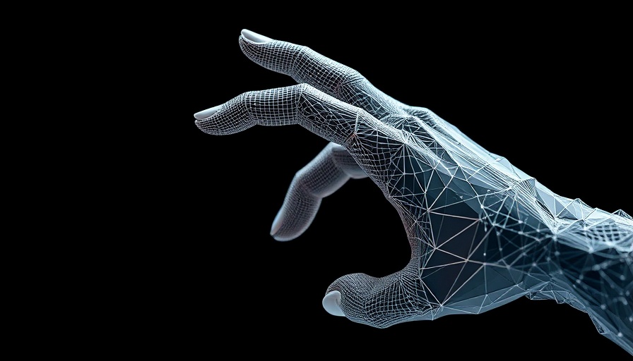 Dermatology advancements depicted by digital and polygonal hands.