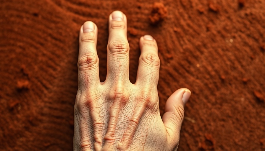 Chronic hand eczema with visible skin cracks on a textured background.