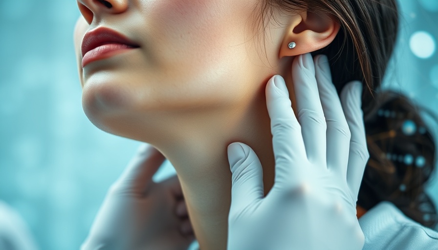 Dermatologist examines neck with tech overlay, Dermatology Innovations.