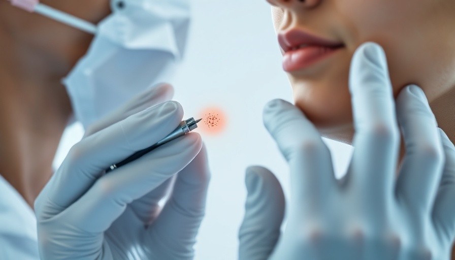 Dermatology innovation examination of skin mole with digital overlay