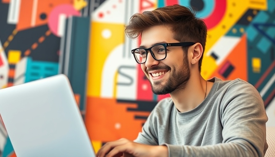 Young man brainstorming marketing strategies with laptop.