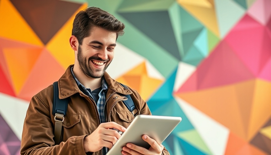 Young man using tablet with abstract background on content mills.