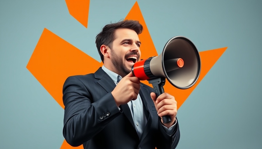 Public Relations concept with man and megaphone in abstract art.
