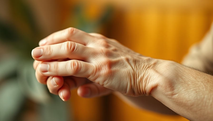 Older hands massaging wrist, relief for Psoriatic Arthritis.