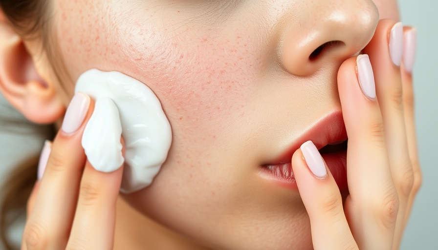 Applying dermocosmetics cream to acne-prone skin close-up.