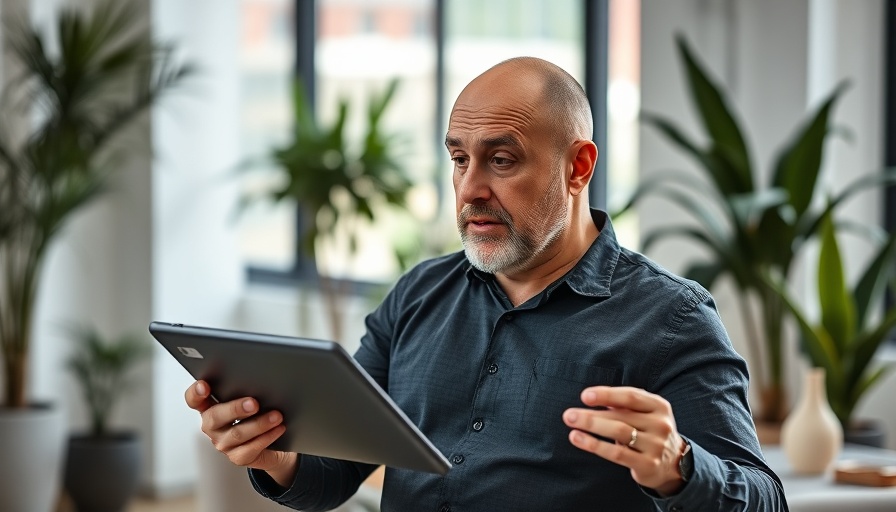 Man discussing email marketing strategy in modern office setting.
