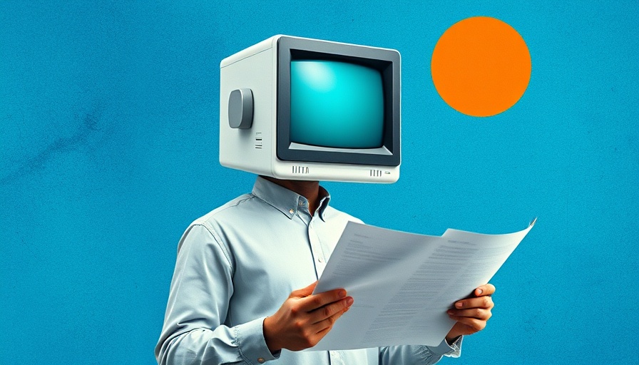 AI content planning concept art with computer monitor head figure.