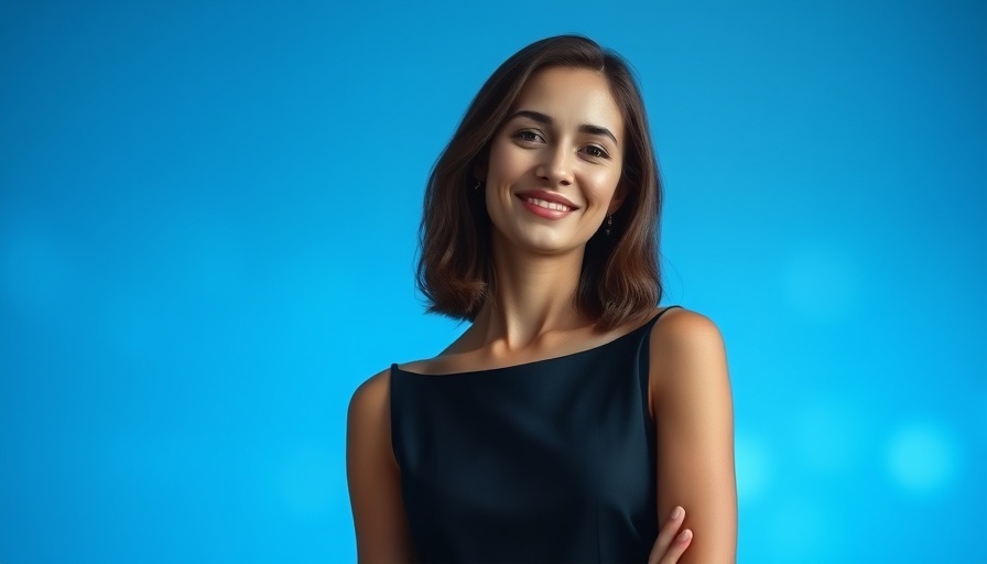 Confident woman smiling softly, neutral background.