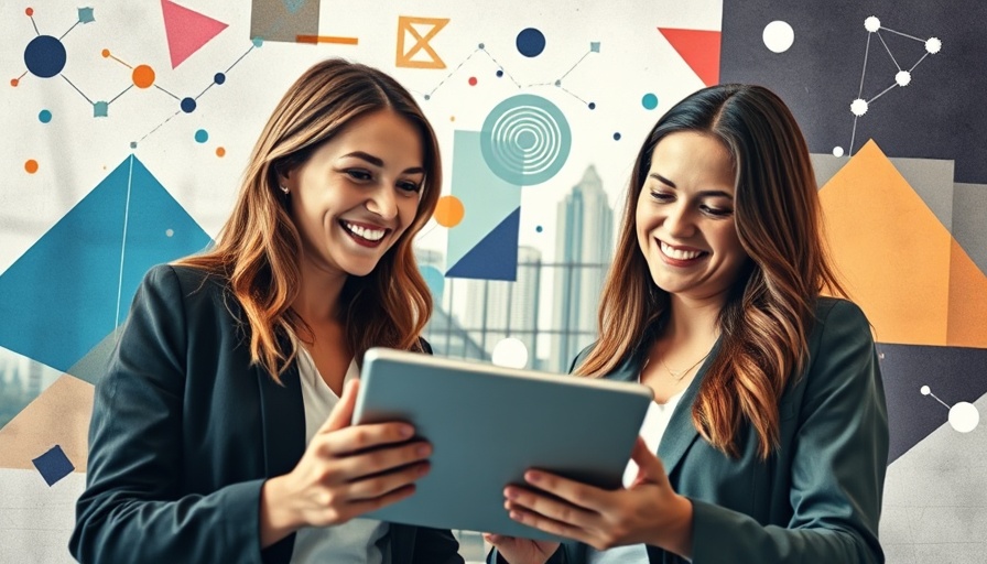 Conceptual image of two women exploring digital marketing strategies.