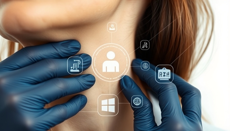 Dermatology innovations concept with examination and digital icons.