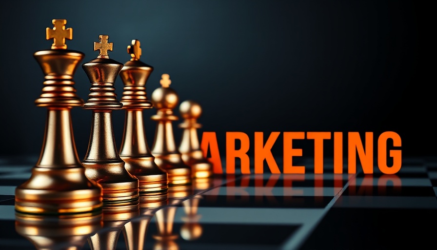 Modern chess pieces with strategic marketing message, dark vibrant design.