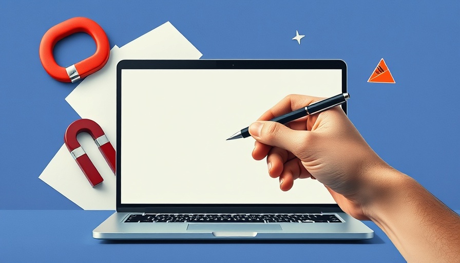 Creative brief concept with pen and laptop in abstract collage.