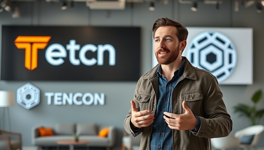 Man discussing AI and Consumer Behavior indoors with tech logos.
