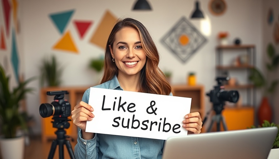 B2B influencer marketing concept with woman holding a like and subscribe sign.