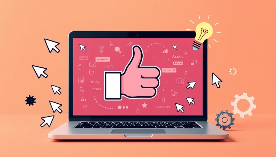Digital illustration showing blogging and SEO concepts with a laptop and cursors.