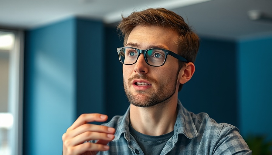 Attentive man speaking on webcam, discussing audio versions of blog posts help SEO.