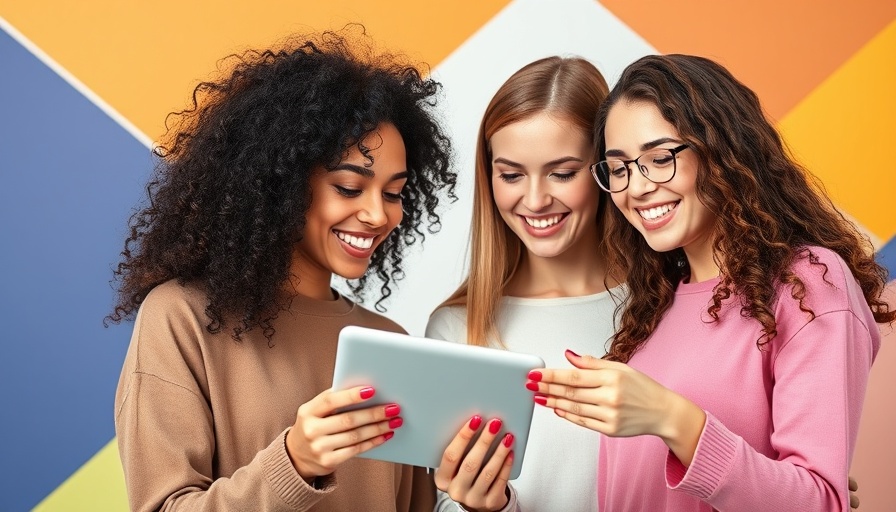 Cheerful duo exploring tablet amid vibrant background, case study examples for MedSpas.