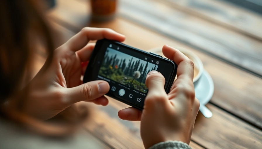 Instagram grid change example on phone at a cafe.