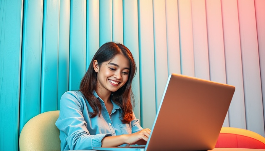 Young woman smiling, engaging with laptop, YouTube statistics for marketers in 2025