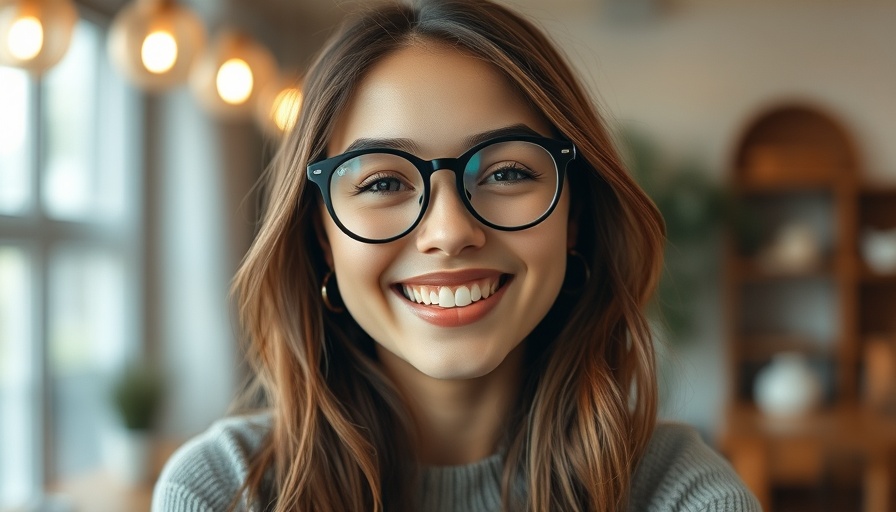 Smiling woman with glasses emblematic of emotional intelligence.