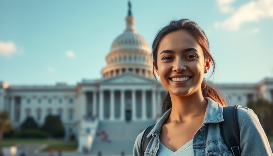 Smiling young woman in front of Capitol, explanation effect in learning.