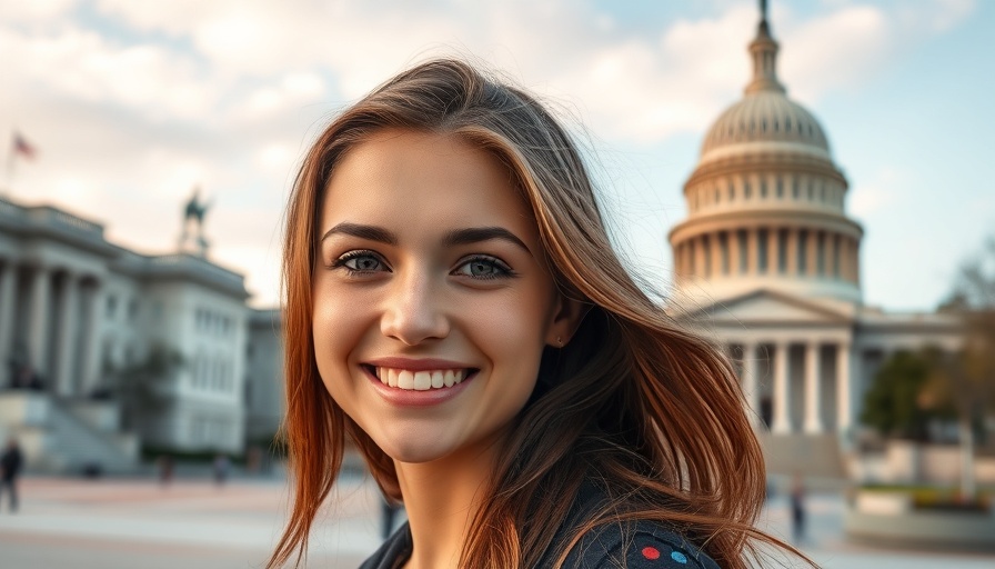 Smiling young woman with Capitol building in the background.