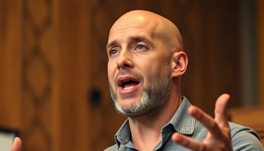 Bald man speaking into a microphone in a studio setting.