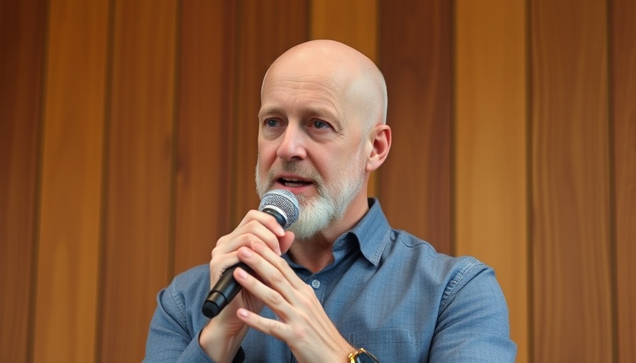 Bald man speaks into microphone for medspa marketing