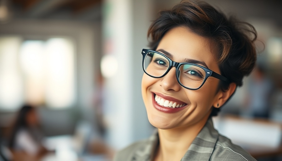 Cheerful woman embodying emotional intelligence in business.