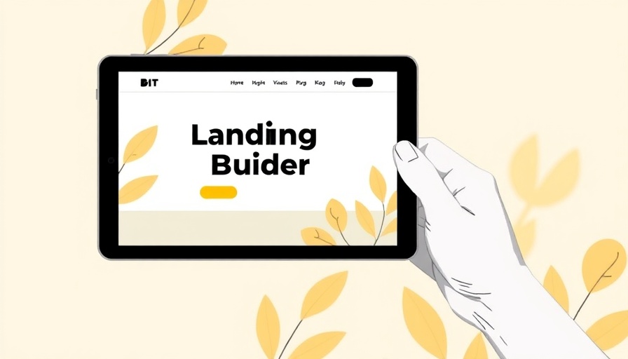 Illustrated landing page builder on tablet for Essential Landing Page Elements for Veterinary Clinics.