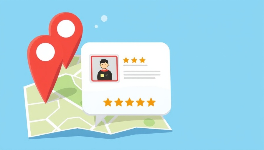 Illustration showing map and business reviews with icons and stars.