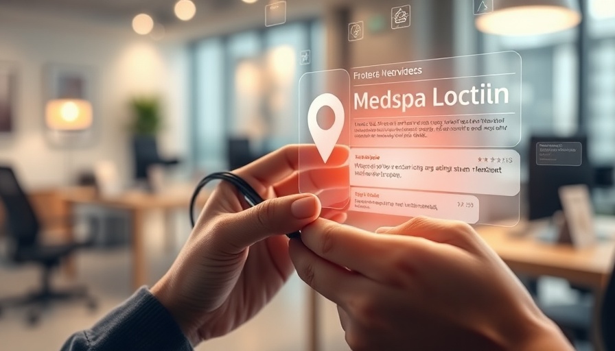 Smartphone displaying medspa location and reviews for Local SEO Schema.