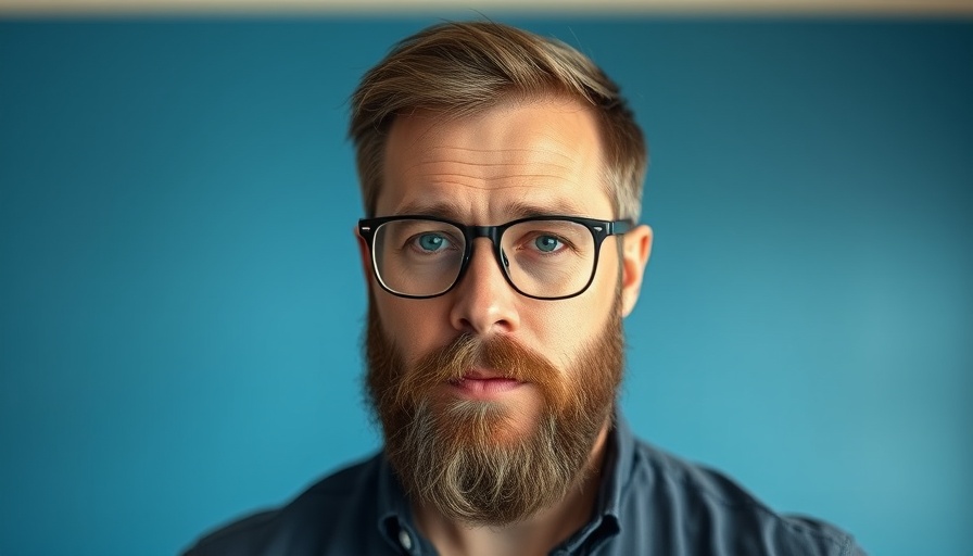 Man discussing redirecting 404s to homepage, blue wall background.