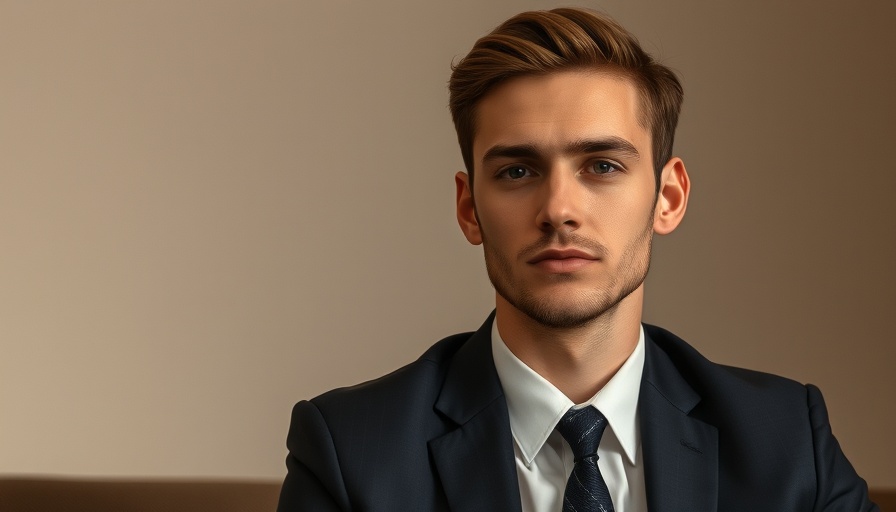 Young man in a suit indoors, neutral expression.