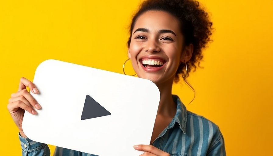 Happy woman with YouTube icon showcasing trends.