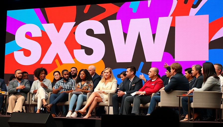 Clover x Shark Tank Summit panel discussion with vibrant backdrop.